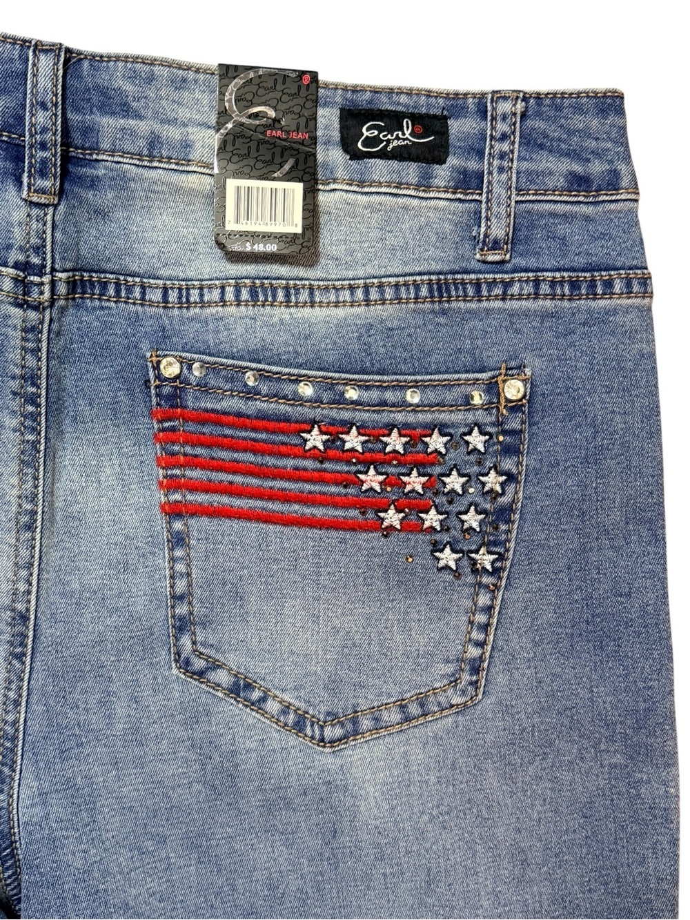 Earl Jeans USA Flag Embroidered Capri Jeans NWT Size 14 Patriotic Denim - Picture 4 of 11
